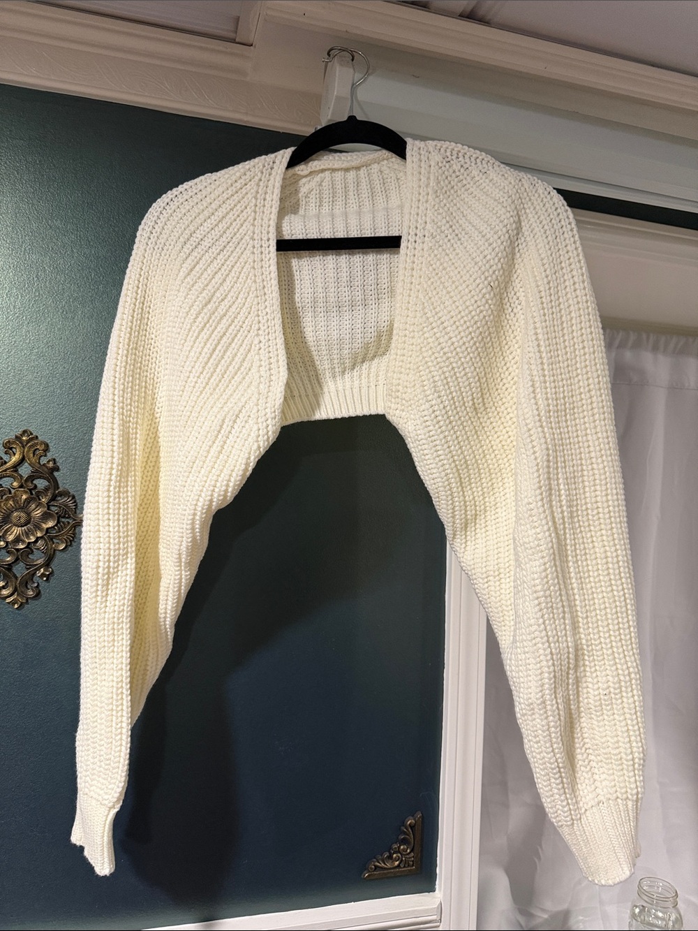 Cream Cropped Knit Bolero Sweater
